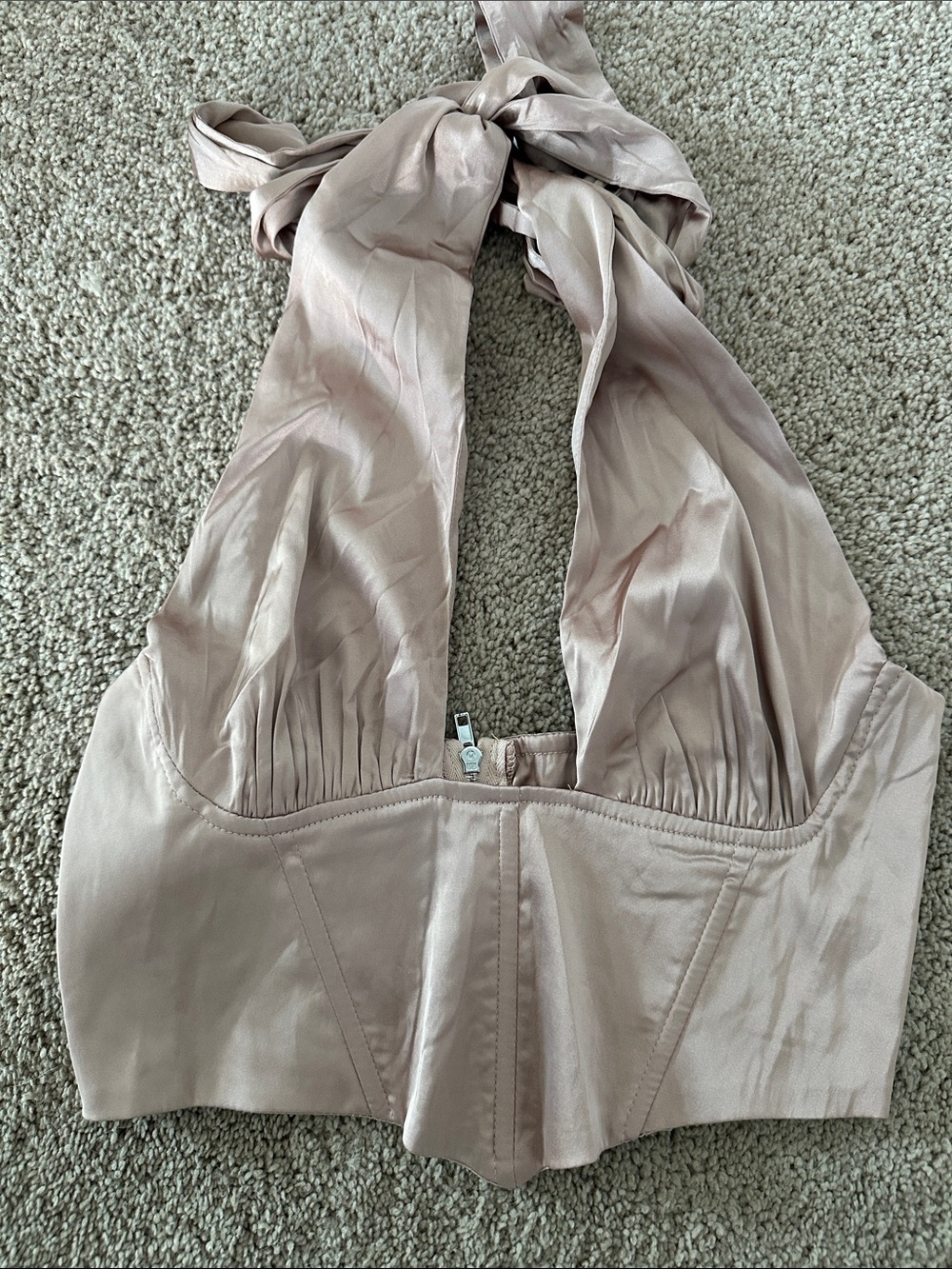 Hello Molly Blush Satin Halter Crop Top